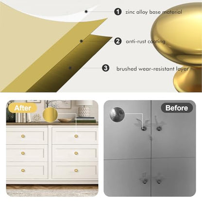 POZEAN Cabinet Knobs Brushed Nickel 20 Pack Cabinet Handles Drawer Knobs Solid Knobs Brass with Screws for Dresser Drawer Cabinet Cupboard - Modern Kitchen, Bedroom and Bathroom Hardware,Brass - color: Brass, size: 20 Pack