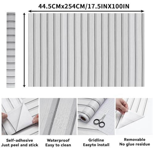 Peel and Stick Wood Slat Wall Panels - 17.5" x 100" Off-White Self-Adhesive Wallpaper, DIY Accent Wall Covering for Bedroom, Living Room, Rental-Friendly Easy Install Removable Decor