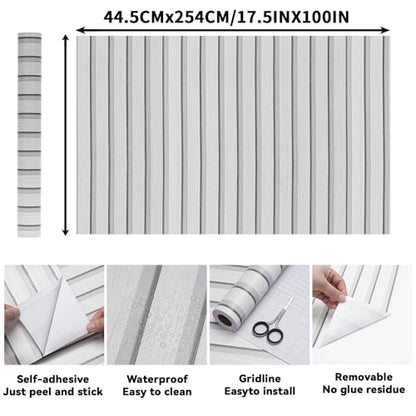 Peel and Stick Wood Slat Wall Panels - 17.5" x 100" Off-White Self-Adhesive Wallpaper, DIY Accent Wall Covering for Bedroom, Living Room, Rental-Friendly Easy Install Removable Decor