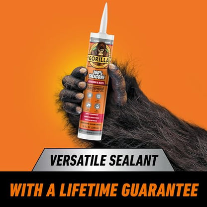 Gorilla 100% Silicone Caulk, Kitchen & Bath Sealant, 10oz Cartridge, Clear - color: Clear, size: 10 Ounce