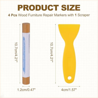 PATIKIL 4Pcs Wood Furniture Repair Markers with Scraper, Cherry Wood - color: Cherry Wood