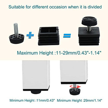 uxcell Plastic Square Adjustable Furniture Leveling Foot Insert 50 x 50mm 4 Sets