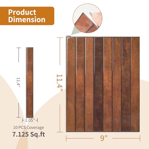 WOWSTAR 10-Sheet Thickened Peel and Stick Backsplash for Kitchen, Back Splashes Stick on Tile, Waterproof Wall Tiles, Terracotta - color: Terracotta