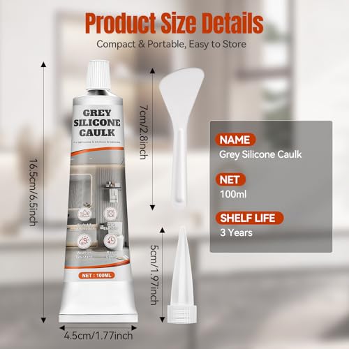 Gray Silicone Caulk, Flexible & Waterproof Caulking, Easy Squeeze - color: Gray