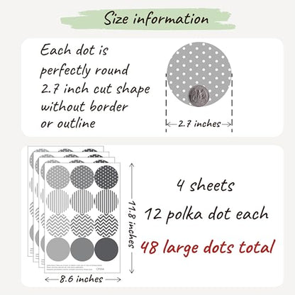 Boho Polka Dot Wall Sticker, 48 Removable and Repositionable Pattern Decals - Premium Fabric Material, Polka Dots, Stripes, Chevrons and Solid in 3 Shades of a Color (Grey) - color: Grey