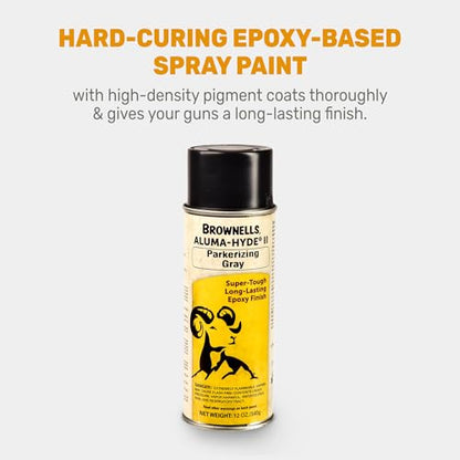 Brownells Aluma-Hyde II Epoxy Based Firearm Finish Spray Coating Protection Paint, Aerosol Can, 12 oz. (340g) Parkerizing Gray - color: Parkerizing Gray