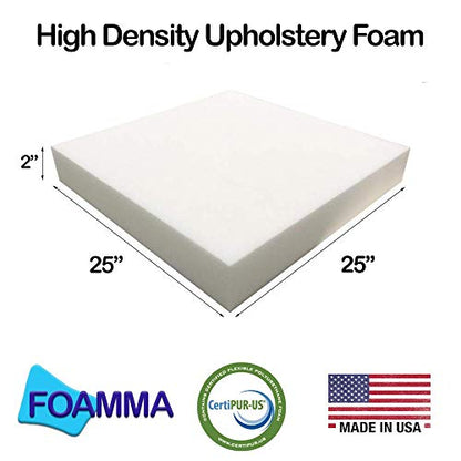 FOAMMA 2" x 25" x 25" High Density Foam, Square Upholstery Foam for Dining Chair and Wheelchair Seat Cushion Replacement - color: High Density, size: 2" x 25" x 25"