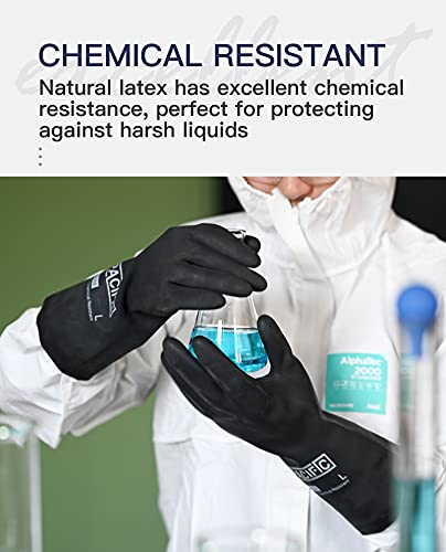 PACIFIC PPE 2 Pairs Chemical Resistant Gloves, Heavy Duty Industrial Rubber Gloves, Resist Acid, Alkali and Oil, 12.6", Large - color: 12.6"/Black (2 Pairs), size: L/9
