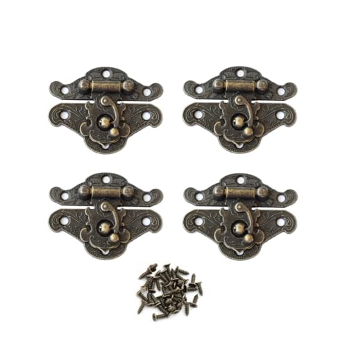 (4 Sets) Retro Jewelry Box Latches Hooks, Small Latches for Wooden Boxes Zinc Alloy, Antique Cabinet Furniture Hasp Clasp - Bronze Tone