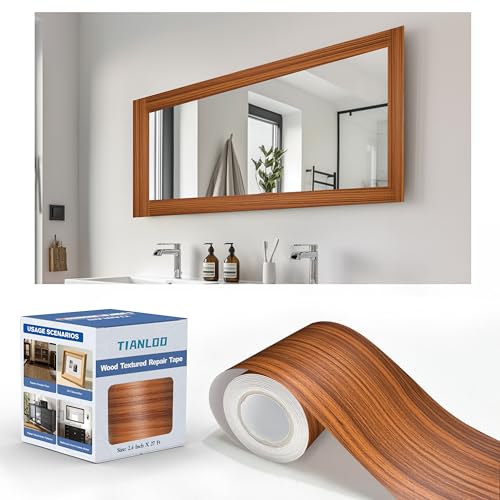 TIANLDD 27 FT Wood Grain Wallpaper Border, Removable Waterproof Mirror Border Peel and Stick,Bathroom Mirror Frame Border.(Brown Oak) - color: Brown Oak, size: 3.15 inches x 27 feet