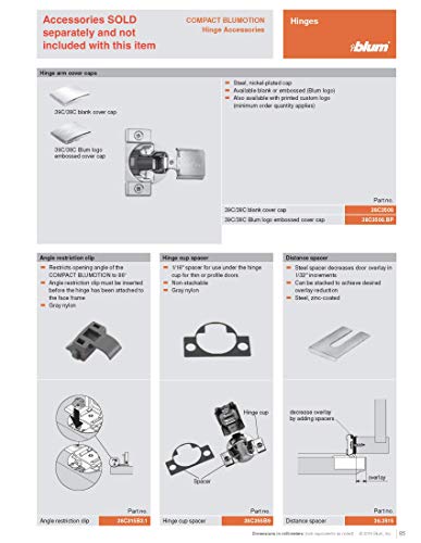 Blum 39C355B.25 Compact BLUMOTION 39C Hinge, Soft-Close, 110 Degree, 1-9/16 Overlay (2)