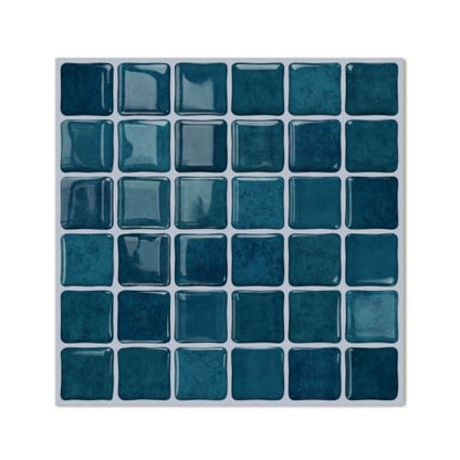 3D Mosaic Peel and Stick DIY Backsplash Tiles (24, Deep Ocean Teal) - color: Deep Ocean Teal