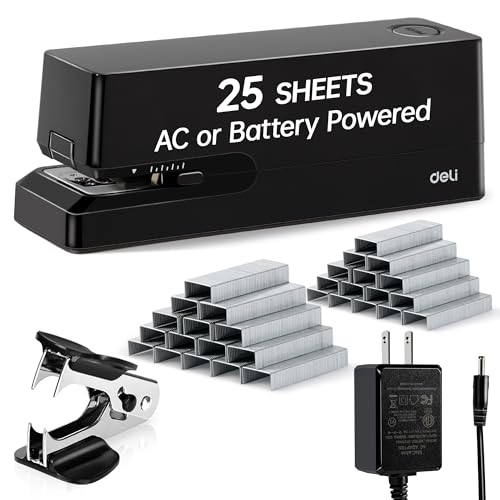 Deli Electric Stapler, Automatic Staplers for Desk, 25-Sheet Capacity - color: Black