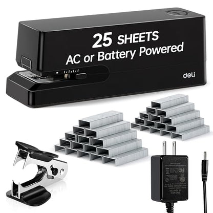 Deli Electric Stapler, Automatic Staplers for Desk, 25-Sheet Capacity - color: Black