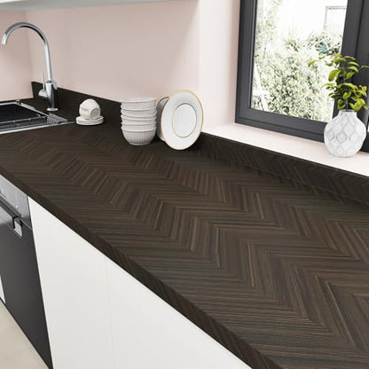 Dark Wood Grain Contact Paper Peel and Stick Chevron Wood Self Adhesive Wallpaper for Living Room Kitchen Wood Contact Paper for Cabinets Countertops Drawers Shelves Wood Vinyl Wrap 17.7" x 120" - color: Dark Herringbone