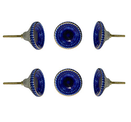 Perilla Home Set of 6 Marrakesh Knob Ceramic Decorative Round Knobs for Home Kitchen Cabinet Hardware Cupboard Glass Door Dresser Wardrobe and Drawer Pulls (Blue) - color: Berry Blue, style: Round