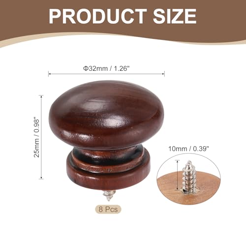 uxcell 8Pcs Round Wood Drawer Knob, 1.26" x 0.98" Self-Tapping Solid Wood Handle Round Cabinet Knob Mushroom Shape Wooden Knobs for Furniture Dresser Wardrobe, Brown - color: Brown, size: 1.26" x 0.98"