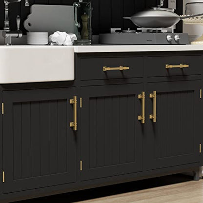 Goldenwarm Gold Cabinet Pulls 5" Brushed Brass Cabinet Pulls 10 Pack - color: Matte Gold, size: 5 Inch Hole Centers