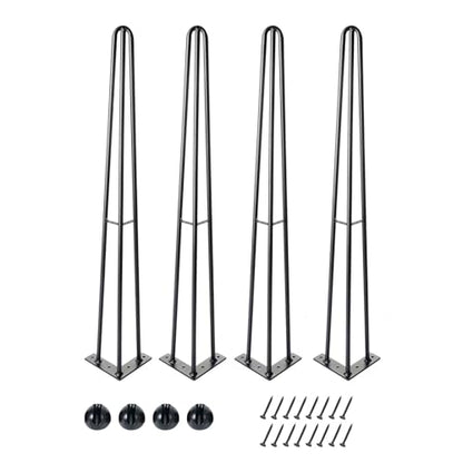 4 Pack 18 Inch Hairpin Table Legs, 3 Rods, Black, 1300 Lbs Load Capacity - size: 18IN