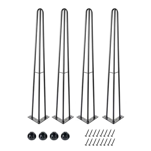 4 Pack 16 Inch Hairpin Table Legs, 3 Rods, Black, 1300 Lbs Load Capacity - size: 16IN