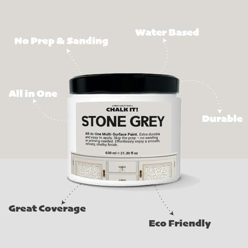 CHALK IT! All-in-One Multi-Surface Chalk Paint for Furniture & Cabinets - No Sanding, No Primer, Built-In Top Coat Water-Based, Low-Odor, Fast-Drying, Matte Finish (Stone Grey) - color: Stone Grey