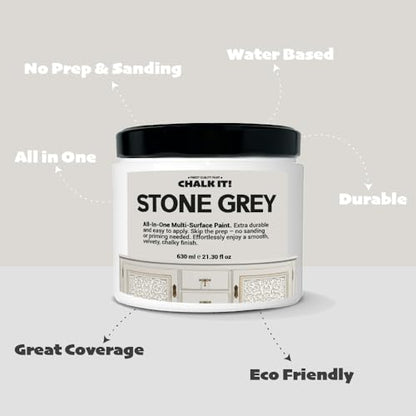 CHALK IT! All-in-One Multi-Surface Chalk Paint for Furniture & Cabinets - No Sanding, No Primer, Built-In Top Coat Water-Based, Low-Odor, Fast-Drying, Matte Finish (Stone Grey) - color: Stone Grey