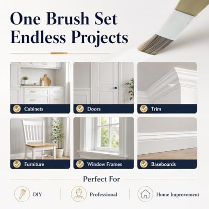 Trim Paint Brush Set, 9 pcs Small Angled Paint Brushes for Detail Painting