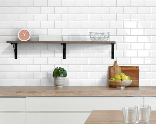 DEWOO White Peel and Stick Tile Backsplash Subway for Kitchen Wall 10-Sheet - color: White With Grey Grout