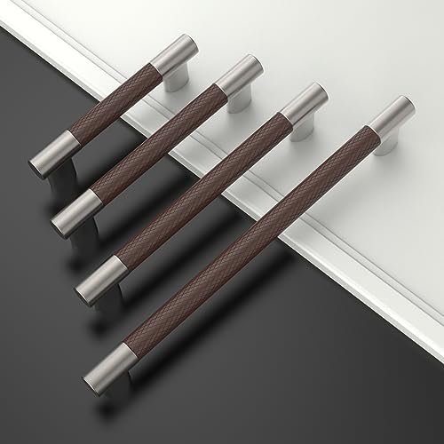 Brown & Nickel Knurled Cabinet Handles Kitchen Pulls 3 Inch 10 Pack - color: Brown and Nickel, size: 3" Hole Center