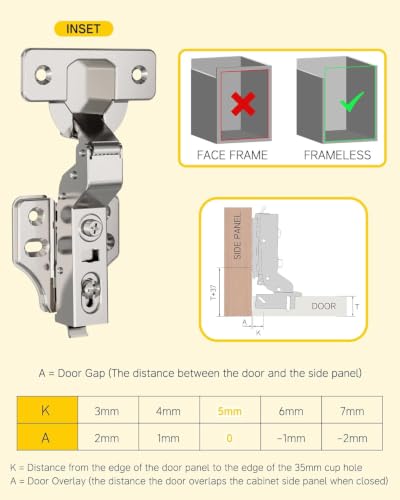 Onemake 20 Pack Inset Soft Close Cabinet Hinges, Stay at Will 105° Concealed Hinge, Smooth Slow Self Closing, 3D Adjustment, Clip-on Plate, Frameless Hidden Door Hardware for Kitchen Cupboard - size: Inset