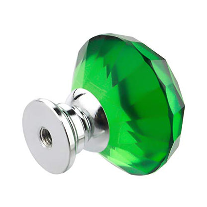 Crystal Glass Cabinet Knobs 30mm Diamond Shape Drawer Kitchen Cabinets Dresser Cupboard Wardrobe Pulls Handles 10 Pcs - color: Green