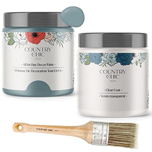 Chalk Style Paint + Clear Coat + Paint Brush Bundle - for Furniture, Home Decor, Crafts (Color: Nightfall [pint - 16 oz] - Blue)