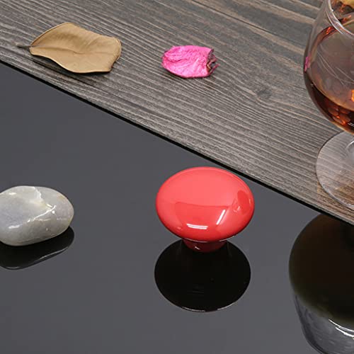 1.5" Large Mushroom Shape Glossy Ceramic Cabinet Knobs, 10Pcs Round Shape Cute Ceramic Drawer Knobs Kids Child Pulls Handles for Dressers Cupboard Wardrobe Dia. 1.5inch (Red, Dia. 1.5") - color: Red
