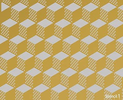 Stencil1 Geometric 3D Repeat Wallpaper Pattern Stencil - Reusable Premium Quality Mylar Stencils Painting Walls, Fabric, Furniture, Crafts, Decor - Allover Wall Effects - 11" x 11” - color: Geometric 3D Repeat Wallpaper Pattern Stencil