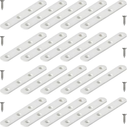 20 Pack 4 Inch Flat Bracket Straight Brace, White Stainless Steel Mending Plates, Heavy Duty Repair Brackets for Wood with Mounting Screws - size: 20 Pcs/ 4” x 0.8”