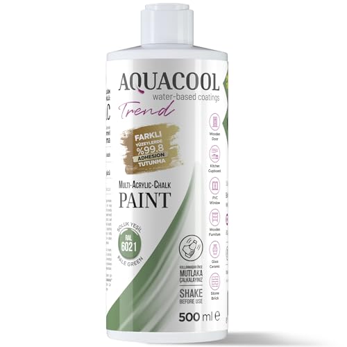 Aquacool Trend MAC All-in-One Furniture Paint – No Sanding No Primer, Chalk Paint for Cabinets, Wood, Tile & Countertops | Self-Leveling Matte | 16.9 fl oz, 53 sq ft| 6021 Pale Green - color: RAL 6021 Pale Green