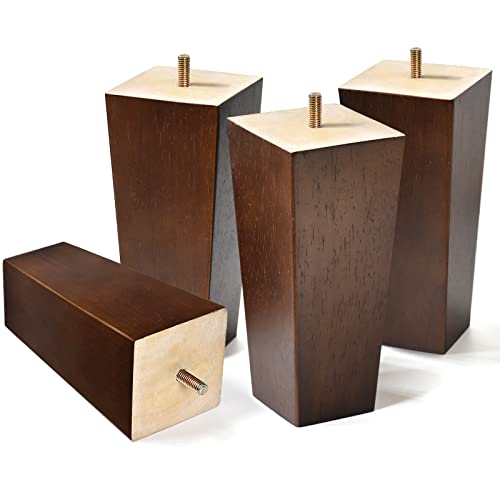 6 inch Sofa Legs Wood Furniture Legs Pack of 4 Pyramid Couch Legs Mid-Century Modern Brown Replacement Legs for Chair Recliner - size: 6 inch (4pcs) Standard (With hanger bolt)