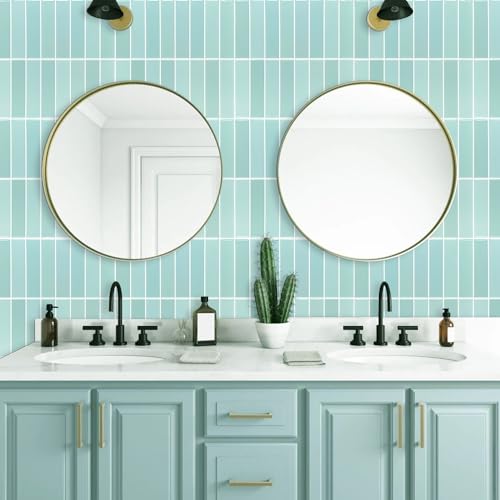 Alwayspon 10 Sheets 3D Peel and Stick PVC Backsplash Tiles, 10"x10" Self-Adhesive Wall Tile Stickers Stick on Subway Tiles for Kitchen Bathroom, Mint Green - color: T80559