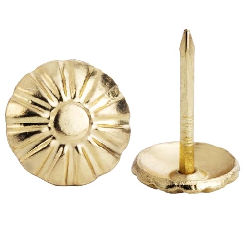 7/16 Inch Antique Gold Upholstery Tacks, 120Pcs Furniture Decorative Heavy Duty Tacks, Upholstery Pins Nails for Sofa, Headboard, Bed, Chair, Jewelry Box and DIY Project (Gold) - color: Gold