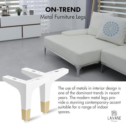 La Vane 5 Inch Diamond Triangle Metal Furniture Legs 4PCS- Heavy Duty Iron - color: White/Gold, size: 5" / 13cm