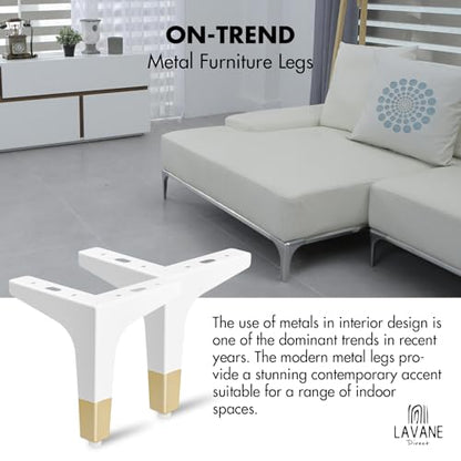 La Vane 5 Inch Diamond Triangle Metal Furniture Legs 4PCS- Heavy Duty Iron - color: White/Gold, size: 5" / 13cm