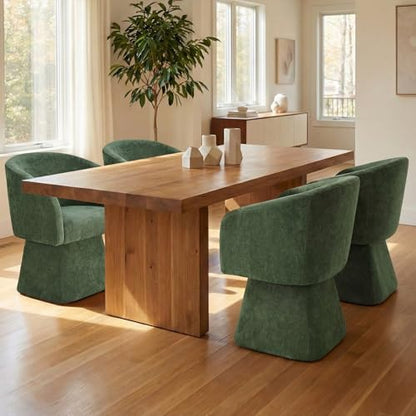 VKNOW Upholstered Swivel Dining Chairs Set of 4 with Barrel Back and Arm - color: Green