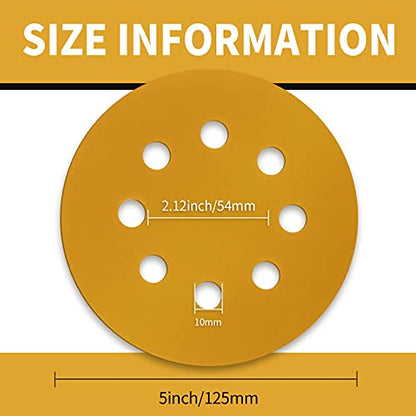 100 Pcs 5 Inch Sanding Discs Hook and Loop, 8 Hole Gold Premium 800 Grit Dustless Random Orbit Sandpaper for Woodworking or Automotive - style: 800 Grit-100 Discs