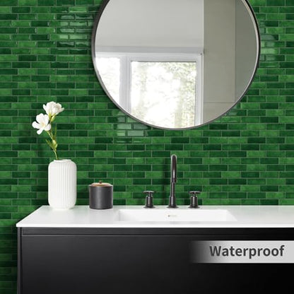 Green Peel and Stick Backsplash 3D Self Adhesive Wall Tile 10 Sheet - color: Green