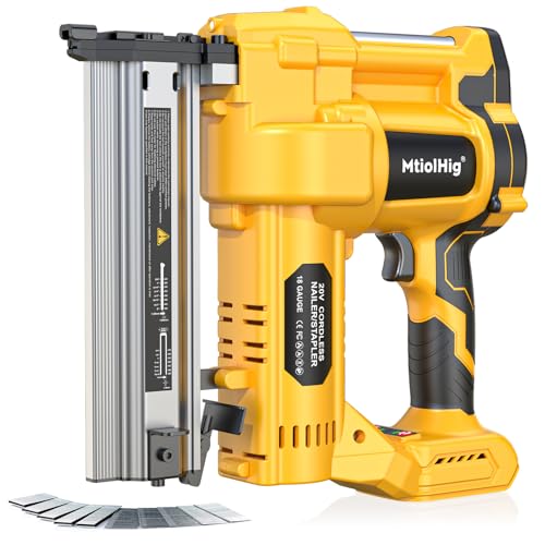 Cordless 2" Brad Nailer Compatible with Dewalt 20V Battery (No Battery), 2-in-1 Electric Nail Gun/Staple Gun, 18 Gauge Nail Gun Battery Powered with 1000 Nails for Wood Carpentry, 7.2LB - color: Yellow 2" Compatible With Dewalt