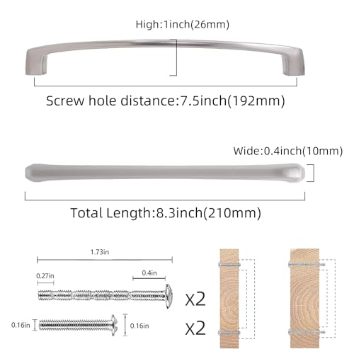 COTYKILEY 10 Pack 7.5 Inch(192mm) Brushed Satin Nickel Kitchen Cabinet Handles Silver Cabinet Pulls Cabinet Door Handles Kitchen Cabinet Hardware Cupboard Drawer Pulls Dresser Handles - color: Brushed Satin Nickel, size: 7.5" Hole Center（192MM）