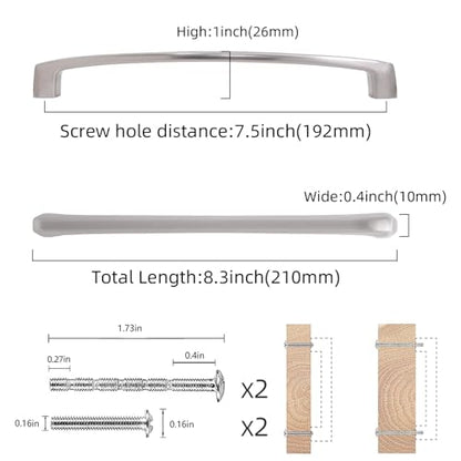 COTYKILEY 10 Pack 7.5 Inch(192mm) Brushed Satin Nickel Kitchen Cabinet Handles Silver Cabinet Pulls Cabinet Door Handles Kitchen Cabinet Hardware Cupboard Drawer Pulls Dresser Handles - color: Brushed Satin Nickel, size: 7.5" Hole Center（192MM）