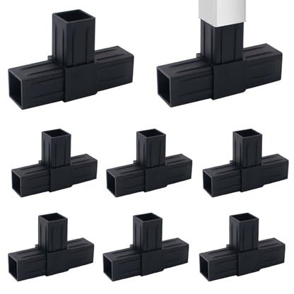 8 PCS 25mm Plastic Square Tube Connector, 3 Way T Shaped 90 Degree Elbow Clamp, Pipe Connectors for OD 25mm Square Tube, for Handrails, Shelf, Fence (Black) - style: T-3Way