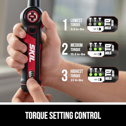 SKIL Twist 2.0 Rechargeable 4V Screwdriver with Pivoting Head, Torque Setting, USB-C Charging Cable, 28 PC Bit Set & Carrying Case- SD5619-02 - size: 1 Count(Pack of 1), style: 4V Screwdriver_Twist 2.0 28pc Set