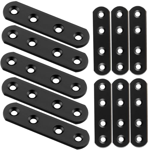 AKOLAFE 60Pcs Black Mending Plates 3.15 Inch Straight Metal Braces for Wood Cast Iron Heavy Duty Flat Bracket for Repairing Fixing Furniture Dresser Bed Table Shelf Fastener Hardware (80x20x3 mm)